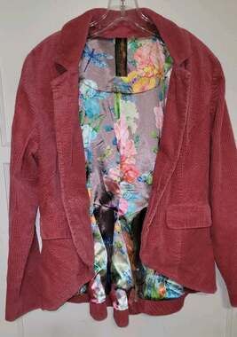 Aratta Silent Journey Corduroy Hacking Jacket, Pleated & Draped Hem, Lined, Sz M